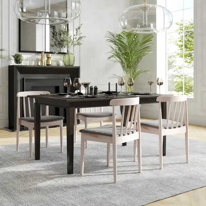 Sedia da pranzo commerciale in legno massello con sedile imbottito in vinile - Set da 2