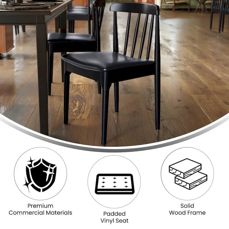 Sedia da pranzo commerciale in legno massello con sedile imbottito in vinile - Set da 2