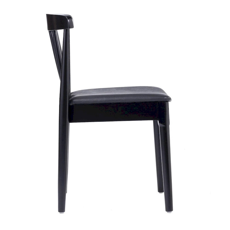 Sedia da pranzo commerciale in legno massello con sedile imbottito in vinile - Set da 2