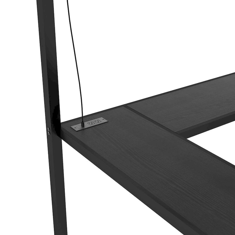 Letto a soppalco in metallo Twin XL con armadio, ripiano regolabile, scrivania a L e USB