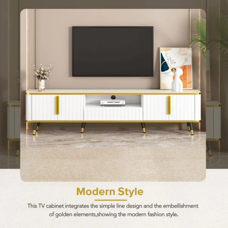 Mobile TV Minimalista di Lusso con Ripiano Aperto per TV Fino a 85 Pollici, Centro Intrattenimento con Armadietti e Cassetti