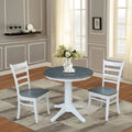 30 Round Top Pedestal Table with 2 Emily Chairs in White and Heather Gray