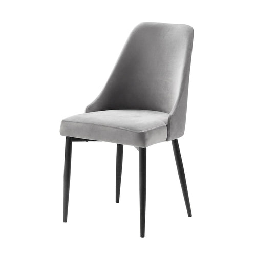 Set di 2 sedie da pranzo laterali da 48 cm, schienale alto curvo, velluto grigio, metallo nero