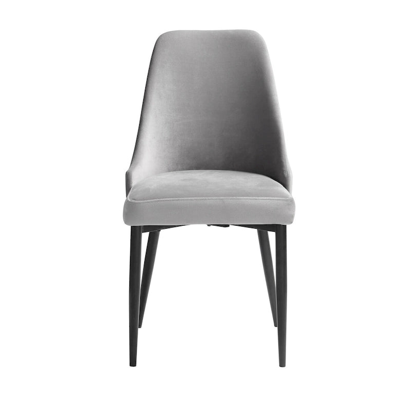 Set di 2 sedie da pranzo laterali da 48 cm, schienale alto curvo, velluto grigio, metallo nero