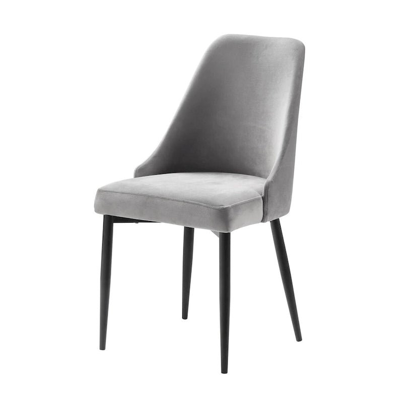 Set di 2 sedie da pranzo laterali da 48 cm, schienale alto curvo, velluto grigio, metallo nero