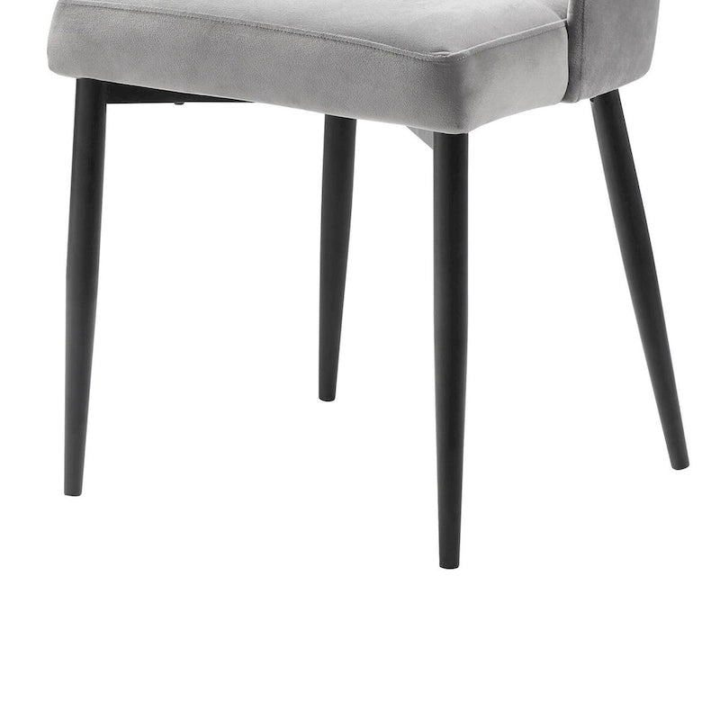 Set di 2 sedie da pranzo laterali da 48 cm, schienale alto curvo, velluto grigio, metallo nero