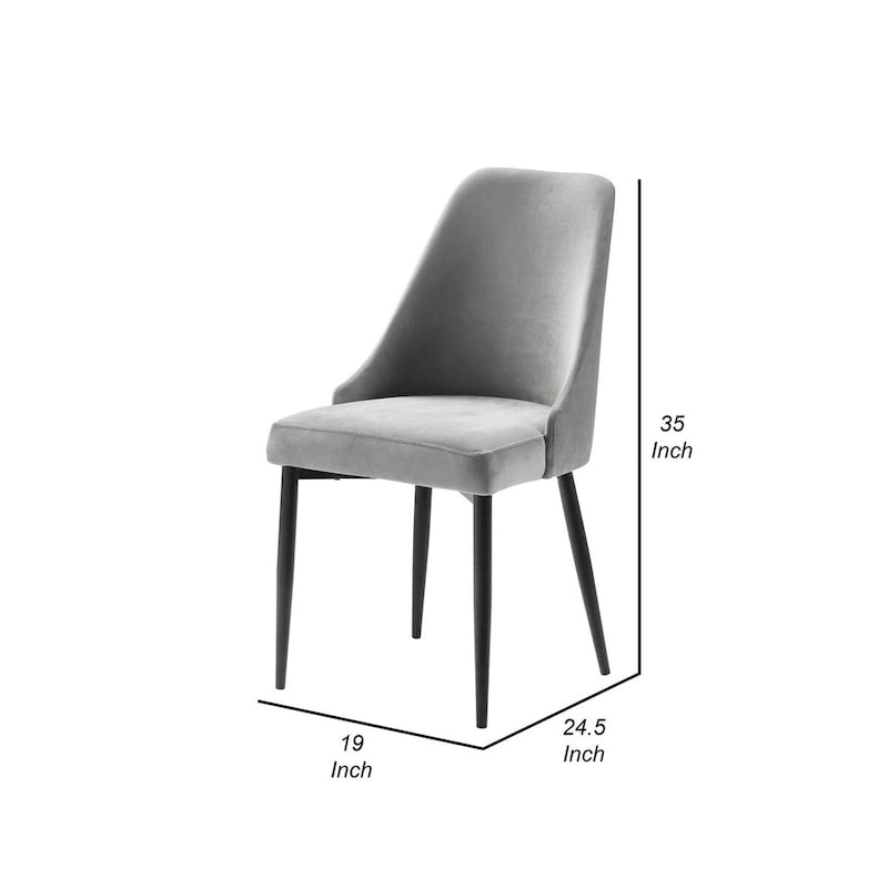 Set di 2 sedie da pranzo laterali da 48 cm, schienale alto curvo, velluto grigio, metallo nero