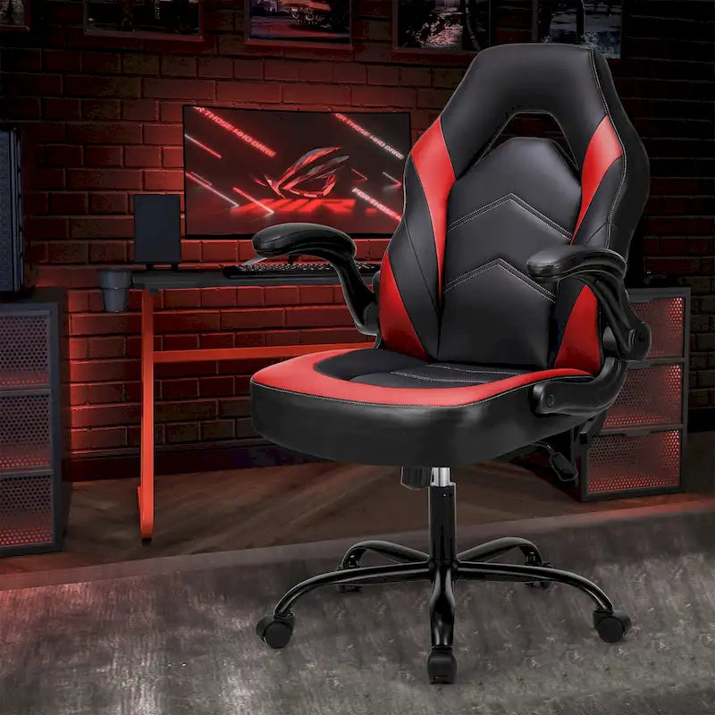 Sedia da computer in pelle PU Sedia da ufficio ergonomica Sedia da gaming con supporto lombare, Sedie da scrivania girevoli con braccioli ribaltabili
