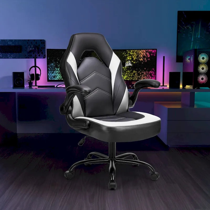 Sedia da computer in pelle PU Sedia da ufficio ergonomica Sedia da gaming con supporto lombare, Sedie da scrivania girevoli con braccioli ribaltabili