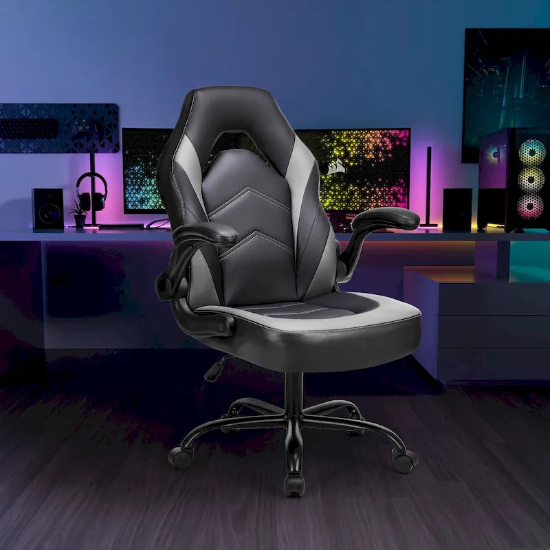 Sedia da computer in pelle PU Sedia da ufficio ergonomica Sedia da gaming con supporto lombare, Sedie da scrivania girevoli con braccioli ribaltabili