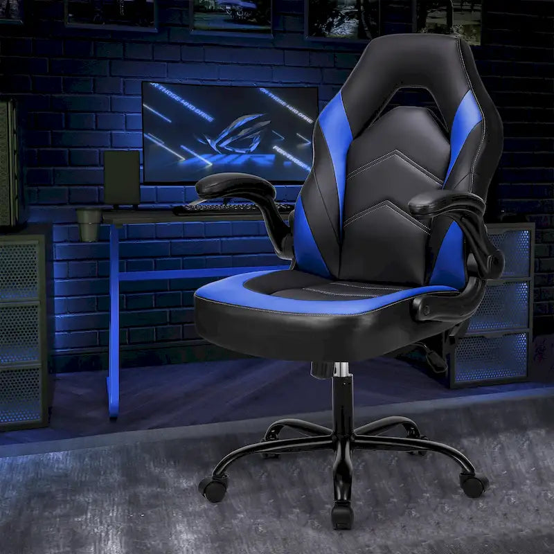 Sedia da computer in pelle PU Sedia da ufficio ergonomica Sedia da gaming con supporto lombare, Sedie da scrivania girevoli con braccioli ribaltabili