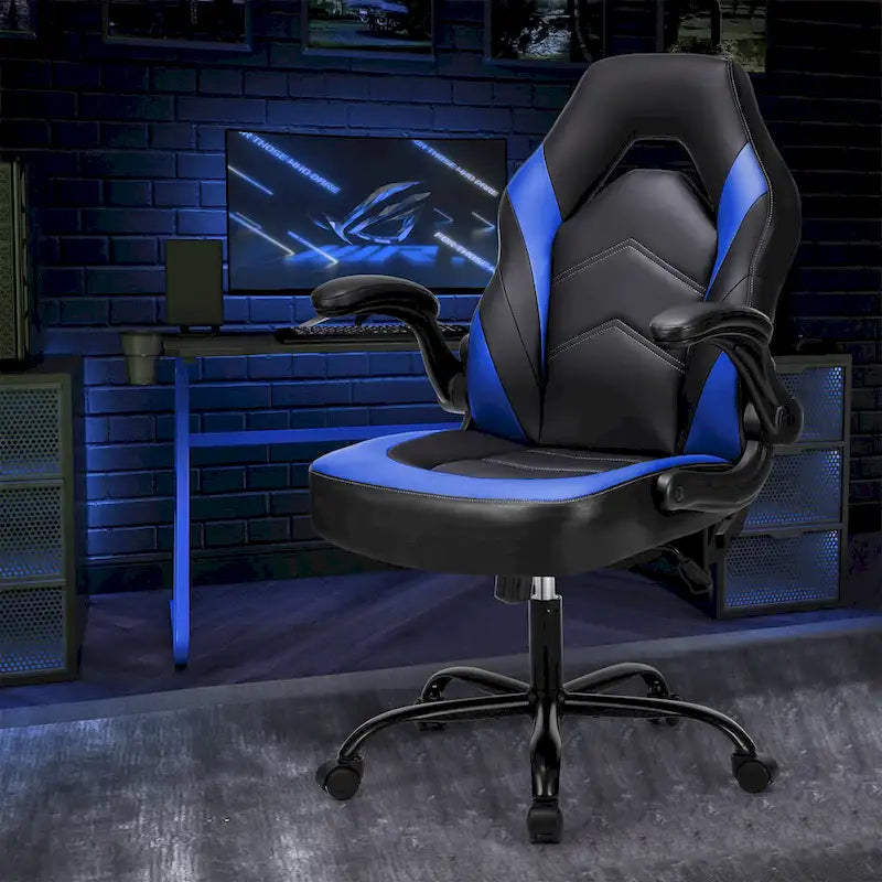 Sedia da computer in pelle PU Sedia da ufficio ergonomica Sedia da gaming con supporto lombare, Sedie da scrivania girevoli con braccioli ribaltabili