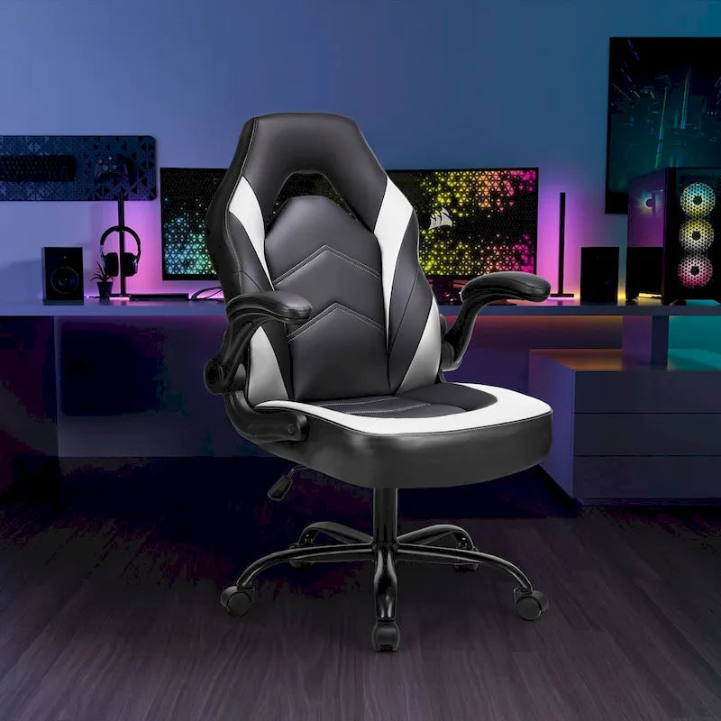 Sedia da computer in pelle PU Sedia da ufficio ergonomica Sedia da gaming con supporto lombare, Sedie da scrivania girevoli con braccioli ribaltabili