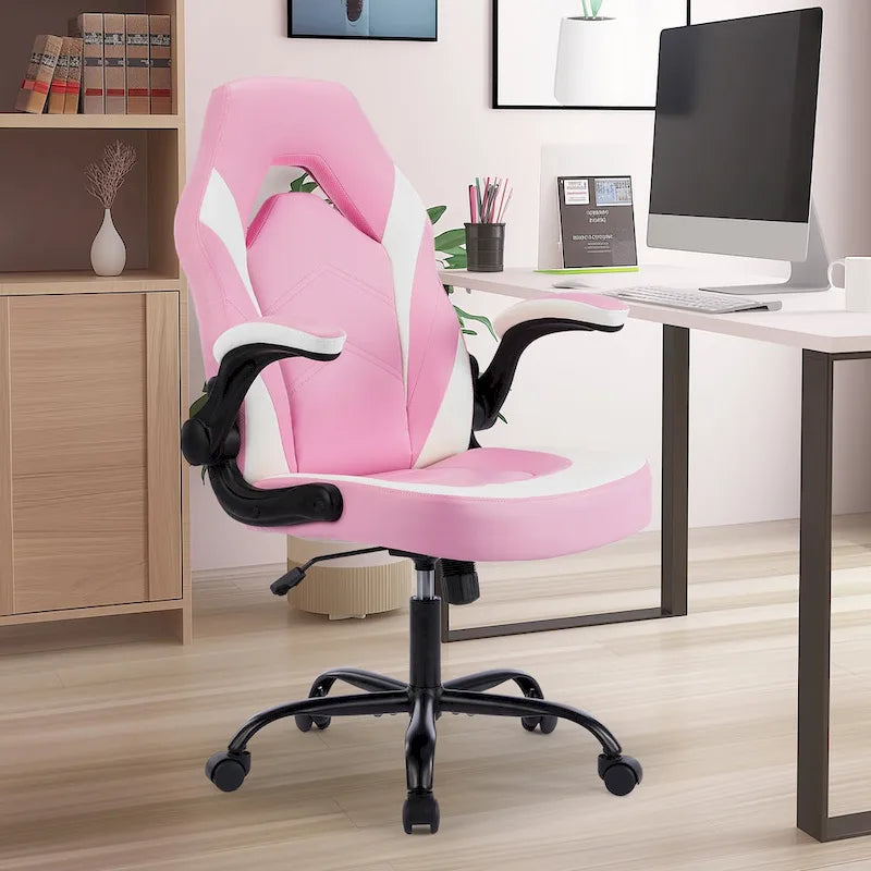 Sedia da computer in pelle PU Sedia da ufficio ergonomica Sedia da gaming con supporto lombare, Sedie da scrivania girevoli con braccioli ribaltabili