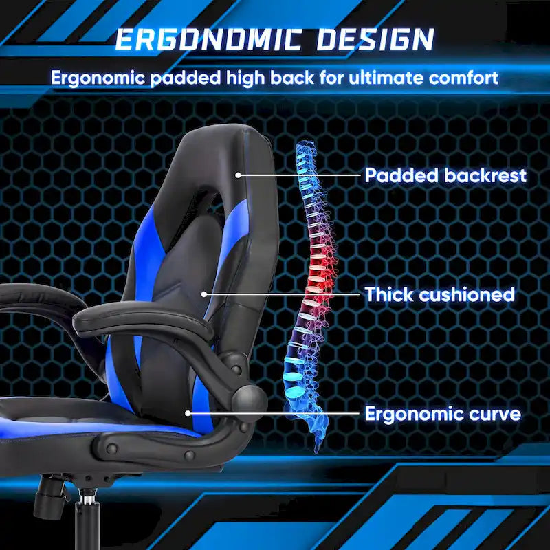 Sedia da computer in pelle PU Sedia da ufficio ergonomica Sedia da gaming con supporto lombare, Sedie da scrivania girevoli con braccioli ribaltabili
