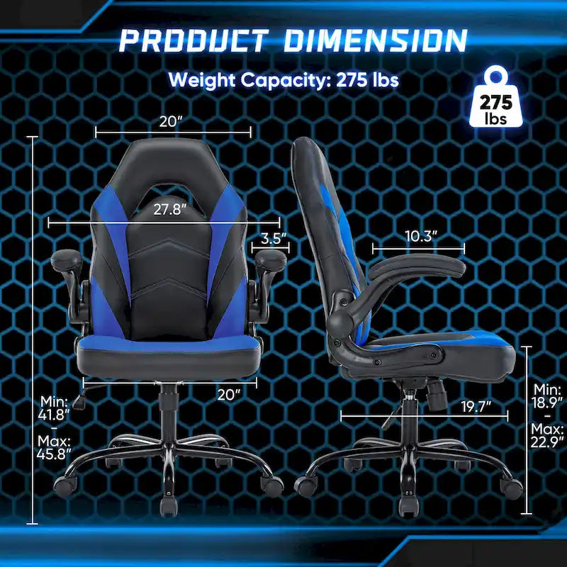 Sedia da computer in pelle PU Sedia da ufficio ergonomica Sedia da gaming con supporto lombare, Sedie da scrivania girevoli con braccioli ribaltabili