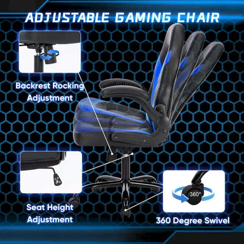 Sedia da computer in pelle PU Sedia da ufficio ergonomica Sedia da gaming con supporto lombare, Sedie da scrivania girevoli con braccioli ribaltabili