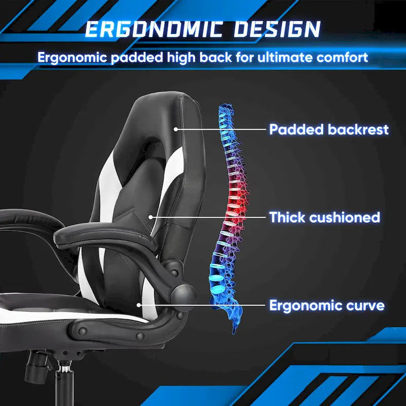 Sedia da computer in pelle PU Sedia da ufficio ergonomica Sedia da gaming con supporto lombare, Sedie da scrivania girevoli con braccioli ribaltabili