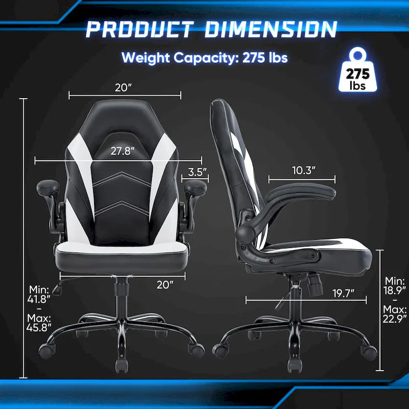 Sedia da computer in pelle PU Sedia da ufficio ergonomica Sedia da gaming con supporto lombare, Sedie da scrivania girevoli con braccioli ribaltabili