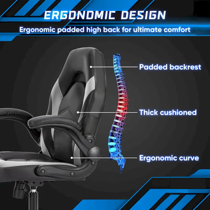 Sedia da computer in pelle PU Sedia da ufficio ergonomica Sedia da gaming con supporto lombare, Sedie da scrivania girevoli con braccioli ribaltabili