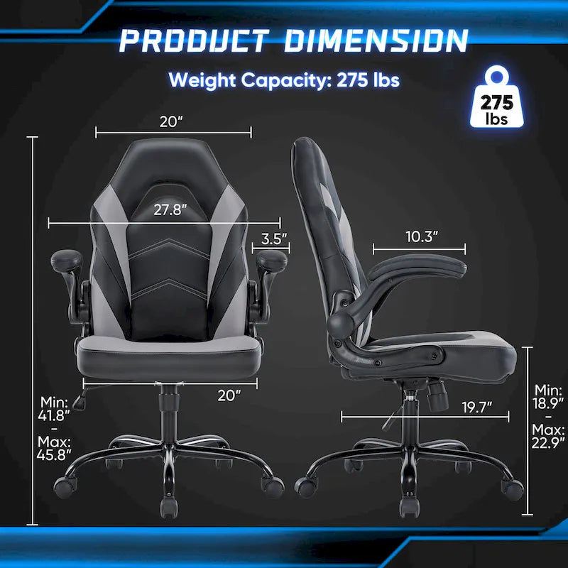 Sedia da computer in pelle PU Sedia da ufficio ergonomica Sedia da gaming con supporto lombare, Sedie da scrivania girevoli con braccioli ribaltabili