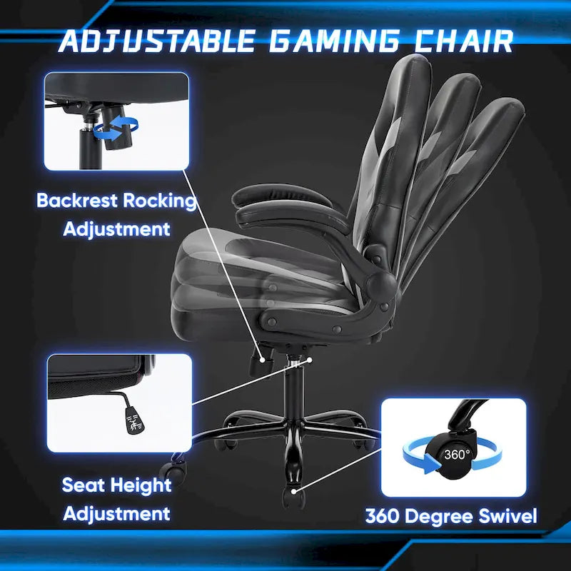 Sedia da computer in pelle PU Sedia da ufficio ergonomica Sedia da gaming con supporto lombare, Sedie da scrivania girevoli con braccioli ribaltabili