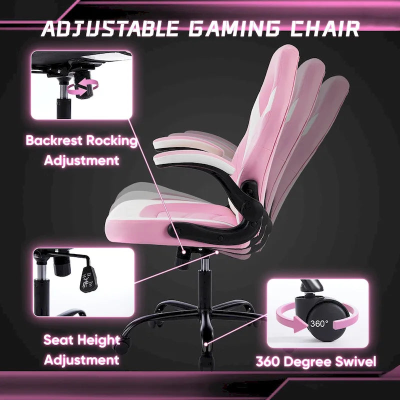 Sedia da computer in pelle PU Sedia da ufficio ergonomica Sedia da gaming con supporto lombare, Sedie da scrivania girevoli con braccioli ribaltabili