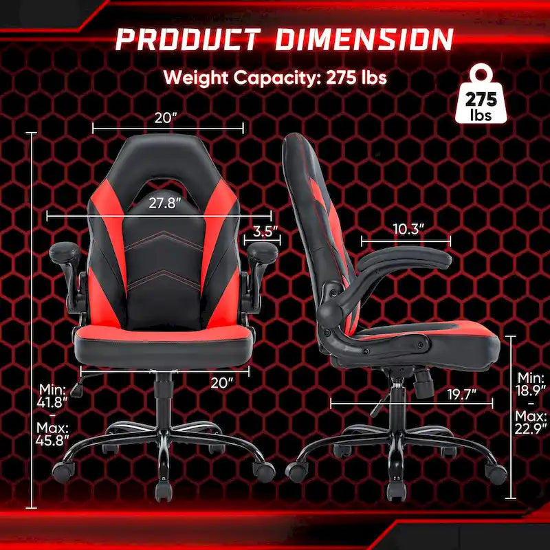 Sedia da computer in pelle PU Sedia da ufficio ergonomica Sedia da gaming con supporto lombare, Sedie da scrivania girevoli con braccioli ribaltabili