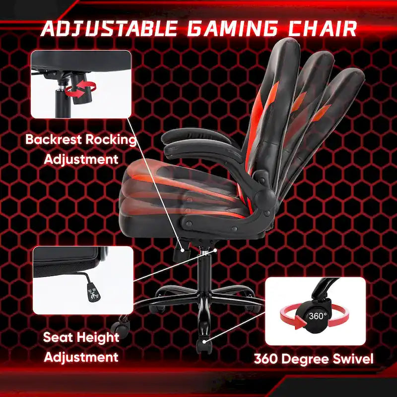 Sedia da computer in pelle PU Sedia da ufficio ergonomica Sedia da gaming con supporto lombare, Sedie da scrivania girevoli con braccioli ribaltabili