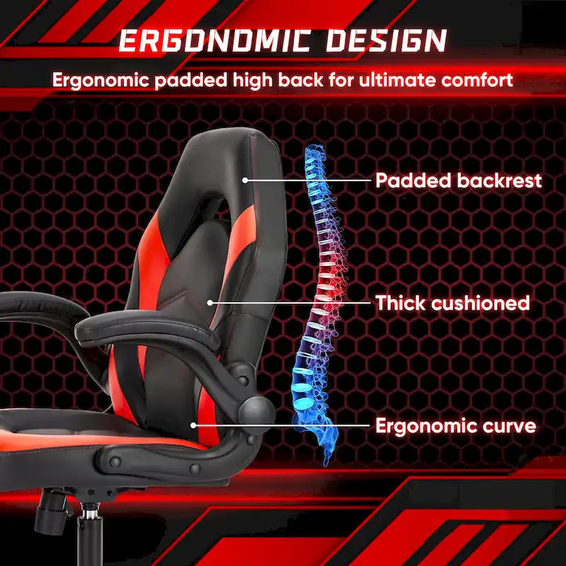 Sedia da computer in pelle PU Sedia da ufficio ergonomica Sedia da gaming con supporto lombare, Sedie da scrivania girevoli con braccioli ribaltabili