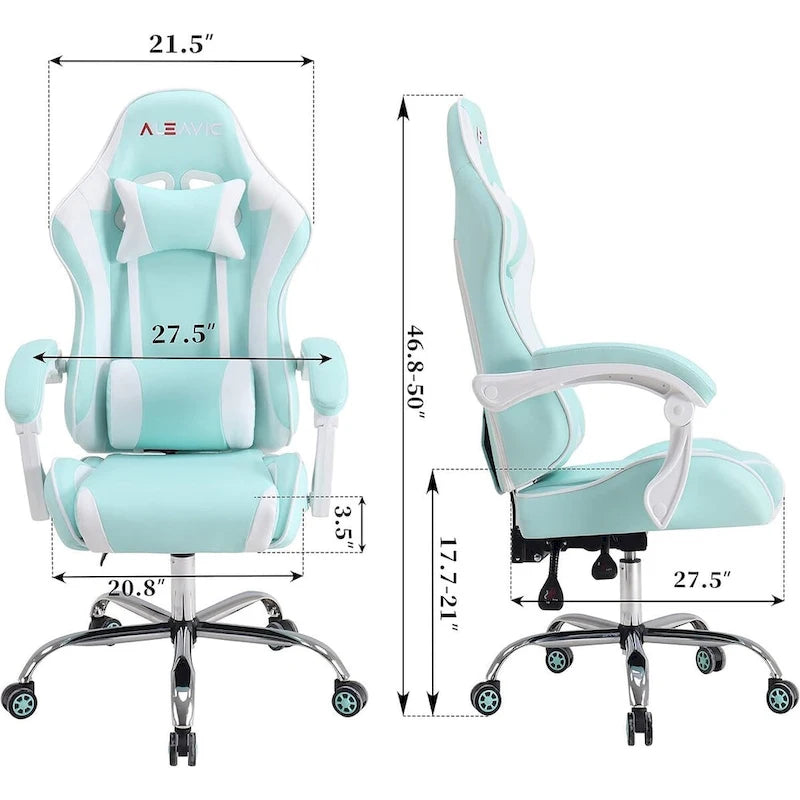 Sedia da Gaming Stile Racing, Sedia da Ufficio da Gaming Regolabile in Altezza in Pelle PU con Poggiatesta e Supporto Massaggiante Lombare