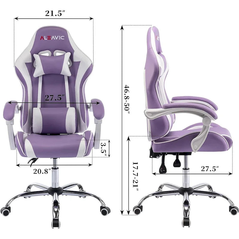 Sedia da Gaming Stile Racing, Sedia da Ufficio da Gaming Regolabile in Altezza in Pelle PU con Poggiatesta e Supporto Massaggiante Lombare