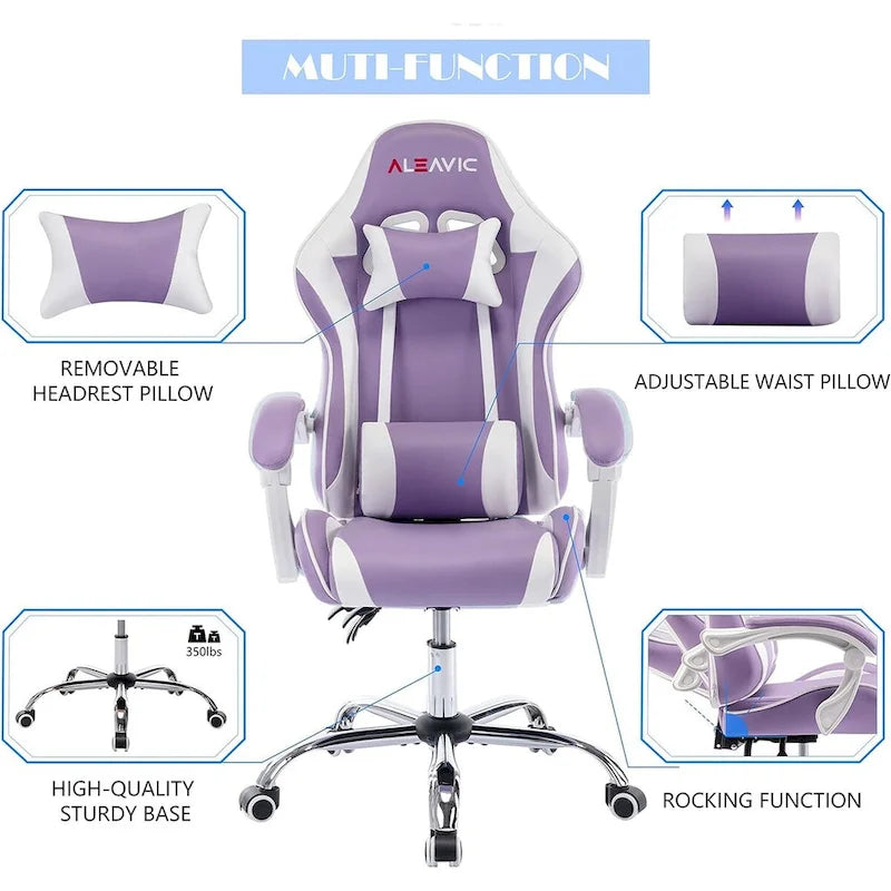 Sedia da Gaming Stile Racing, Sedia da Ufficio da Gaming Regolabile in Altezza in Pelle PU con Poggiatesta e Supporto Massaggiante Lombare