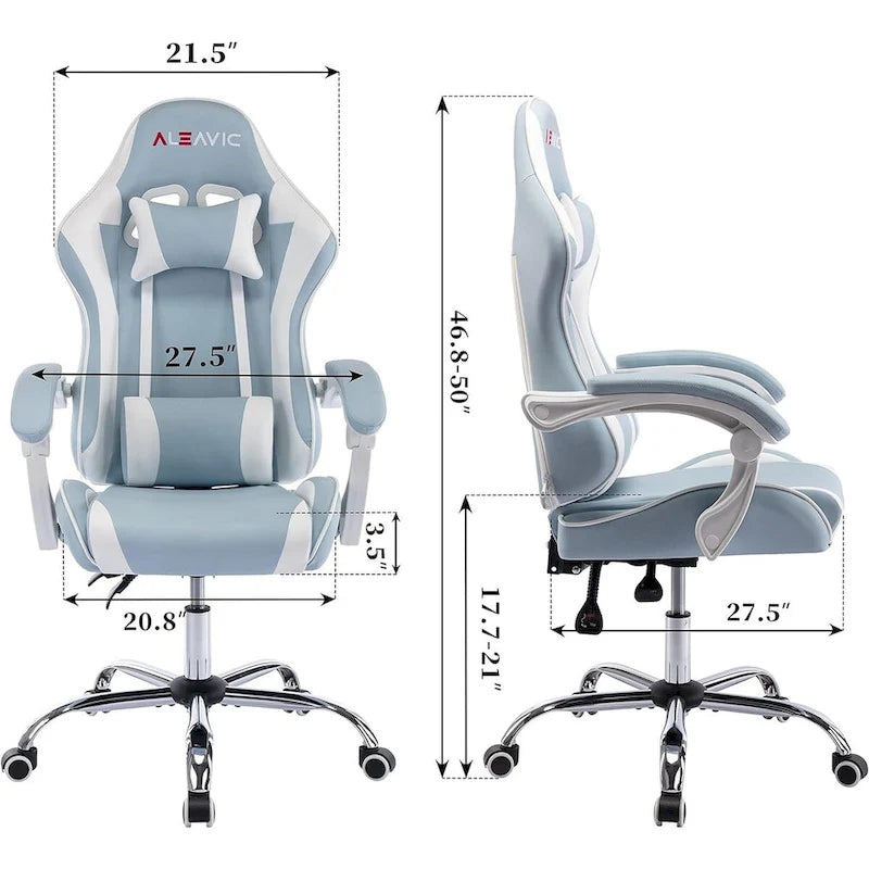 Sedia da Gaming Stile Racing, Sedia da Ufficio da Gaming Regolabile in Altezza in Pelle PU con Poggiatesta e Supporto Massaggiante Lombare