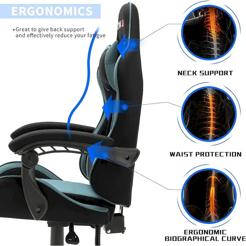 Sedia da Gaming Stile Racing, Sedia da Ufficio da Gaming Regolabile in Altezza in Pelle PU con Poggiatesta e Supporto Massaggiante Lombare