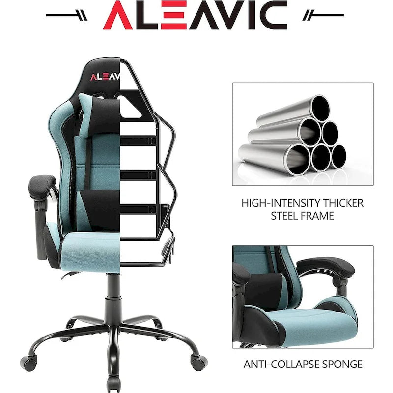 Sedia da Gaming Stile Racing, Sedia da Ufficio da Gaming Regolabile in Altezza in Pelle PU con Poggiatesta e Supporto Massaggiante Lombare