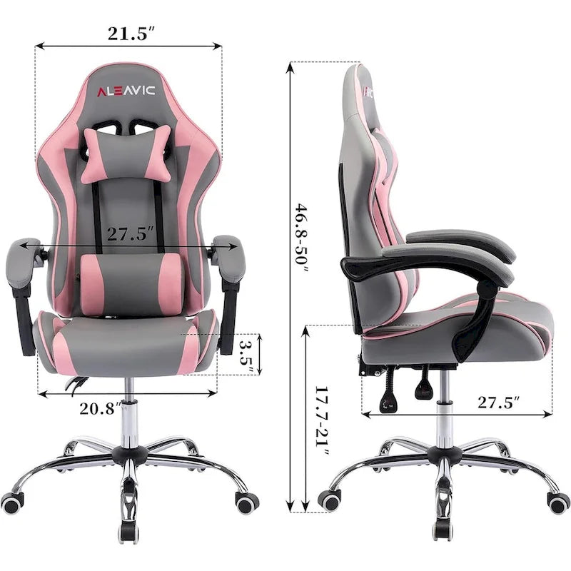 Sedia da Gaming Stile Racing, Sedia da Ufficio da Gaming Regolabile in Altezza in Pelle PU con Poggiatesta e Supporto Massaggiante Lombare