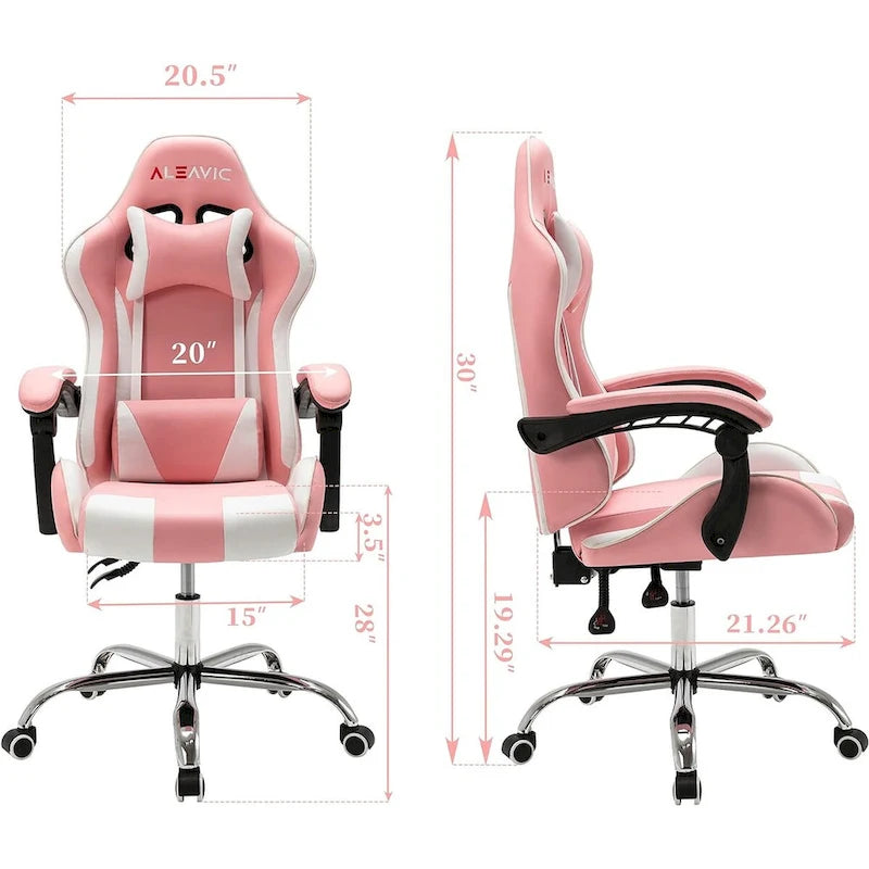 Sedia da Gaming Stile Racing, Sedia da Ufficio da Gaming Regolabile in Altezza in Pelle PU con Poggiatesta e Supporto Massaggiante Lombare