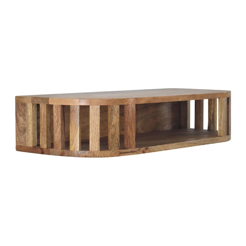 Tavolino Consolle Sospeso a Parete, Legno Massello di Mango, Design Giapponese