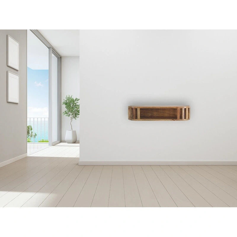 Tavolino Consolle Sospeso a Parete, Legno Massello di Mango, Design Giapponese