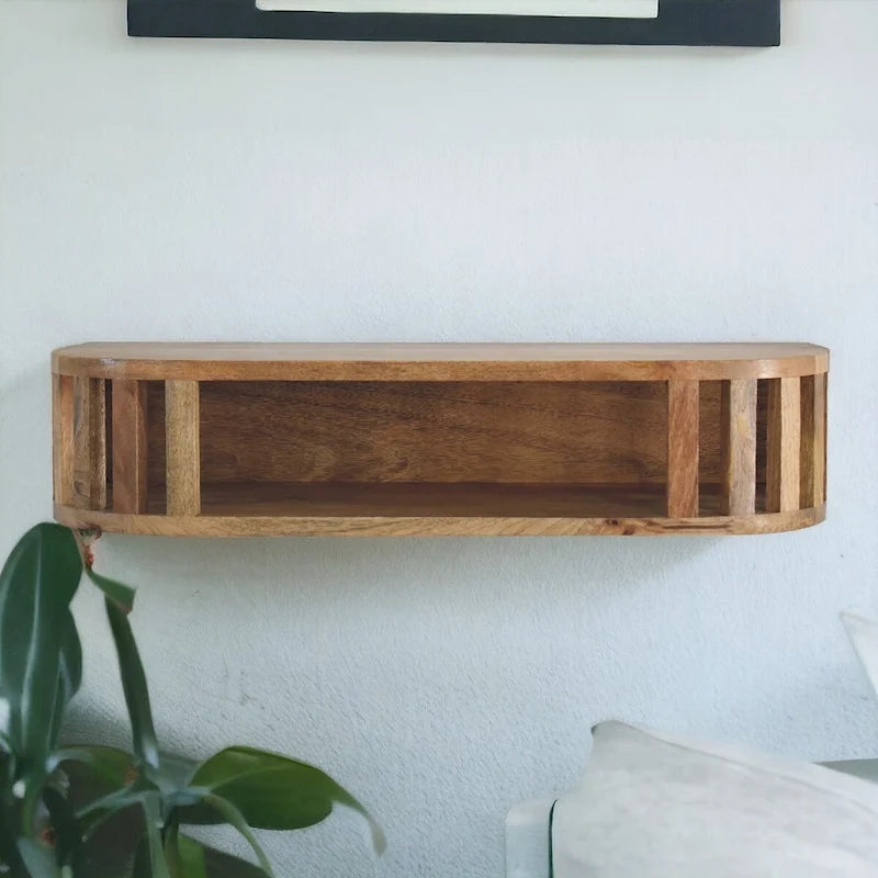 Tavolino Consolle Sospeso a Parete, Legno Massello di Mango, Design Giapponese