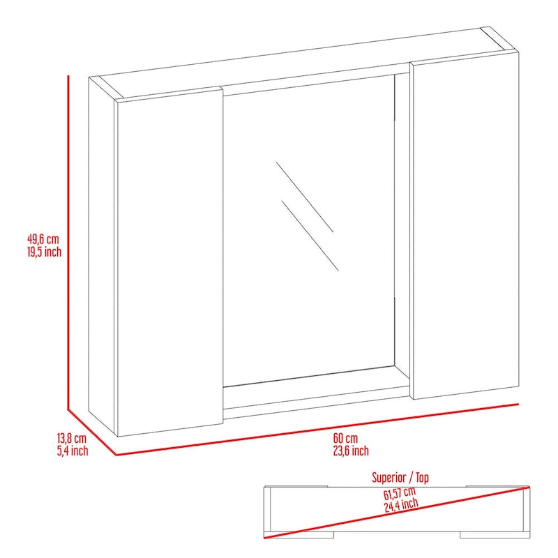 Mobiletto medicinali, doppia anta, specchio, un ripiano esterno, finitura Wengé nero